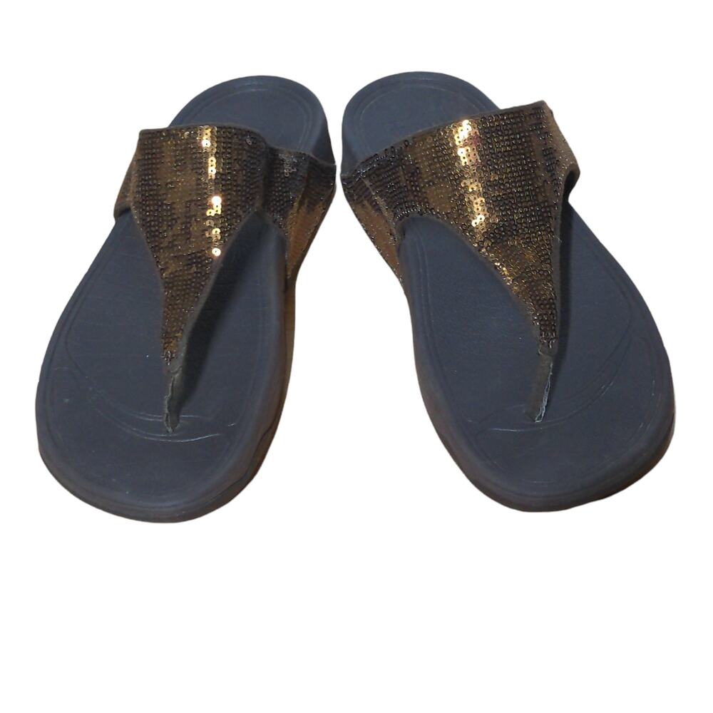 FitFlop Bronze Copper Electra Sandals Thong Flip Flop Sequins - Size 8